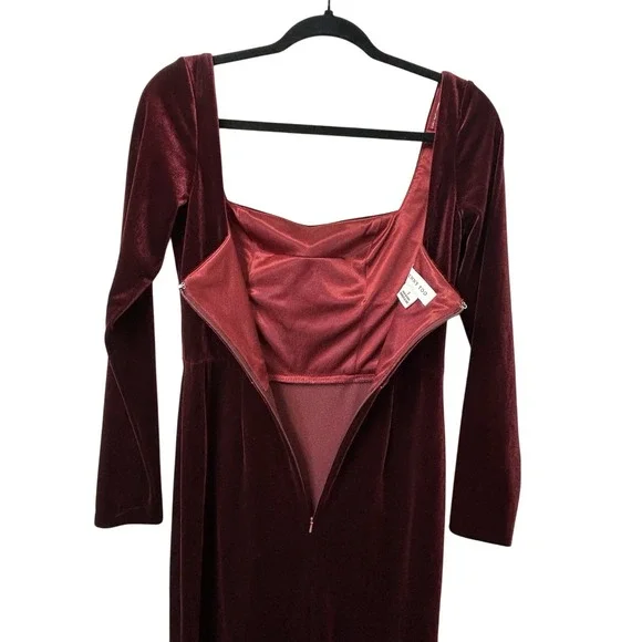 Jenny Yoo Rachel Dark Berry Stretch Velvet Square Neckline Gown‎ Women's Size 2 - Picture 6 of 10